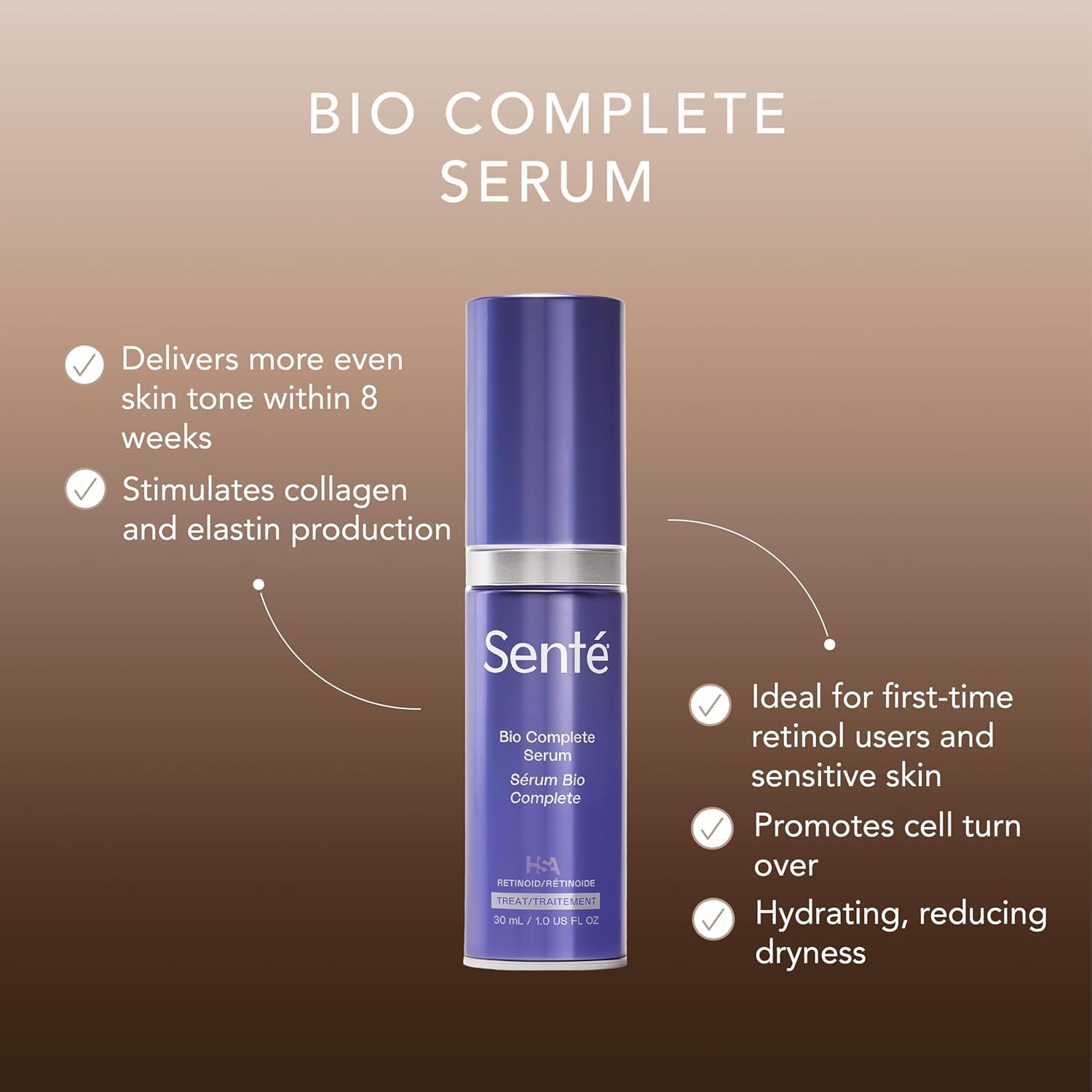 Sente dropper close-up dispensing a drop, highlighting precise application and controlled dosing