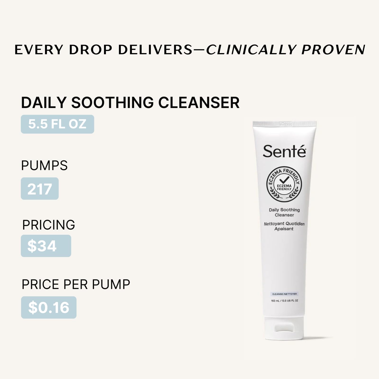 Sente cleanser in hand demonstrating gentle application and easy lather