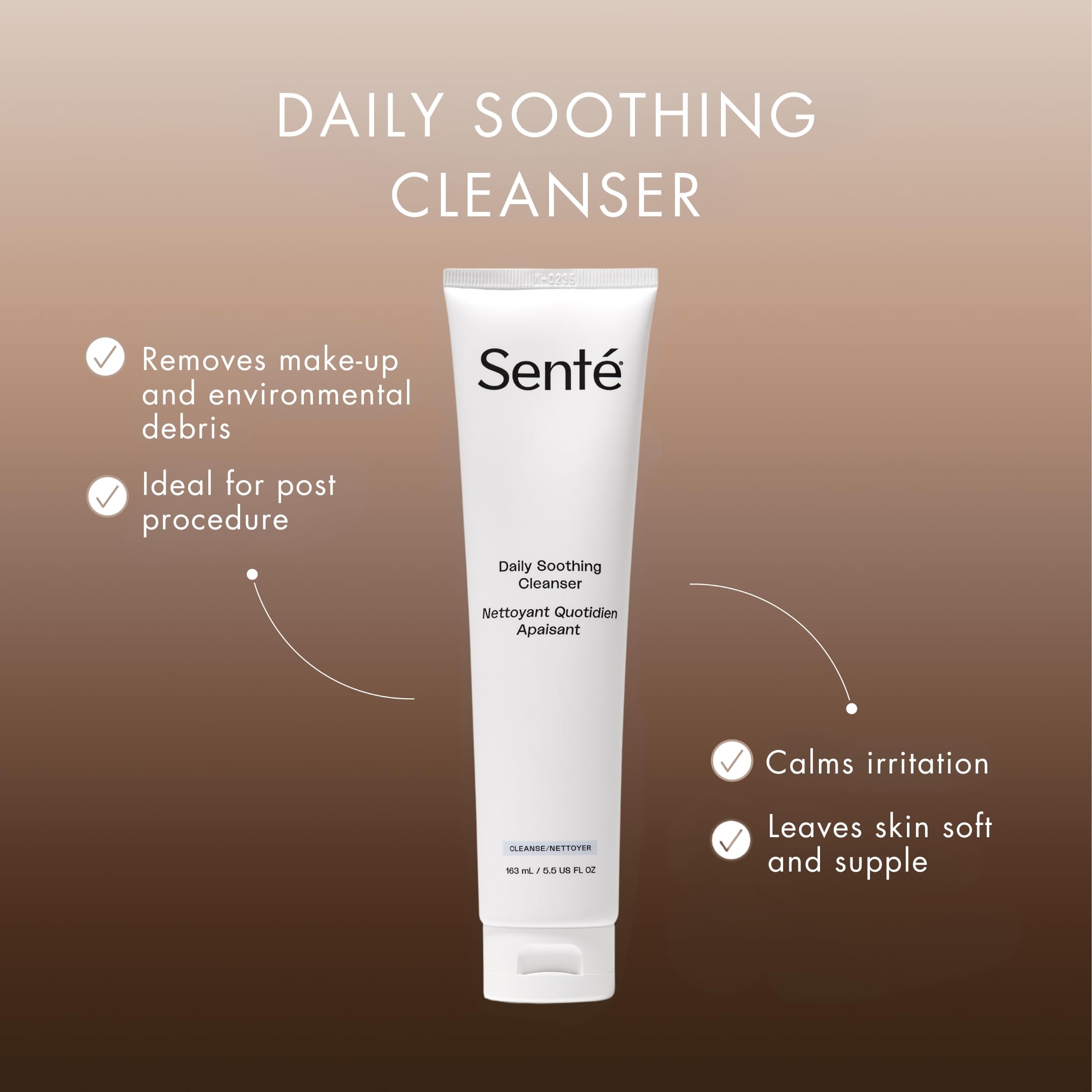Sente label close-up with pump, highlighting clean ingredients and benefits
