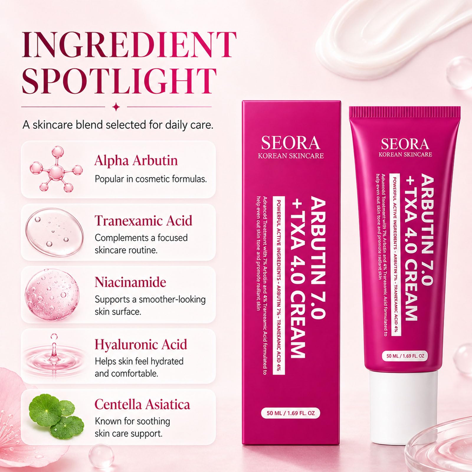 Seora Korean cream application on hand showing quick absorbency and smooth finish
