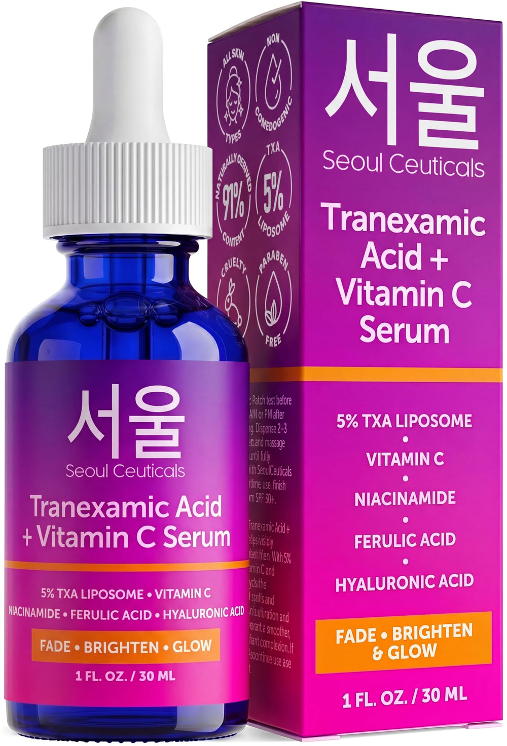 SeoulCeuticals bottle front view showing TXA Vitamin C serum benefits
