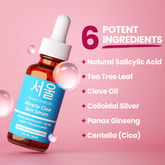 SeoulCeuticals ingredients flatlay with tea tree and centella emphasizing natural formula