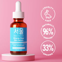 SeoulCeuticals pipette dispensing serum onto fingertip for targeted acne care