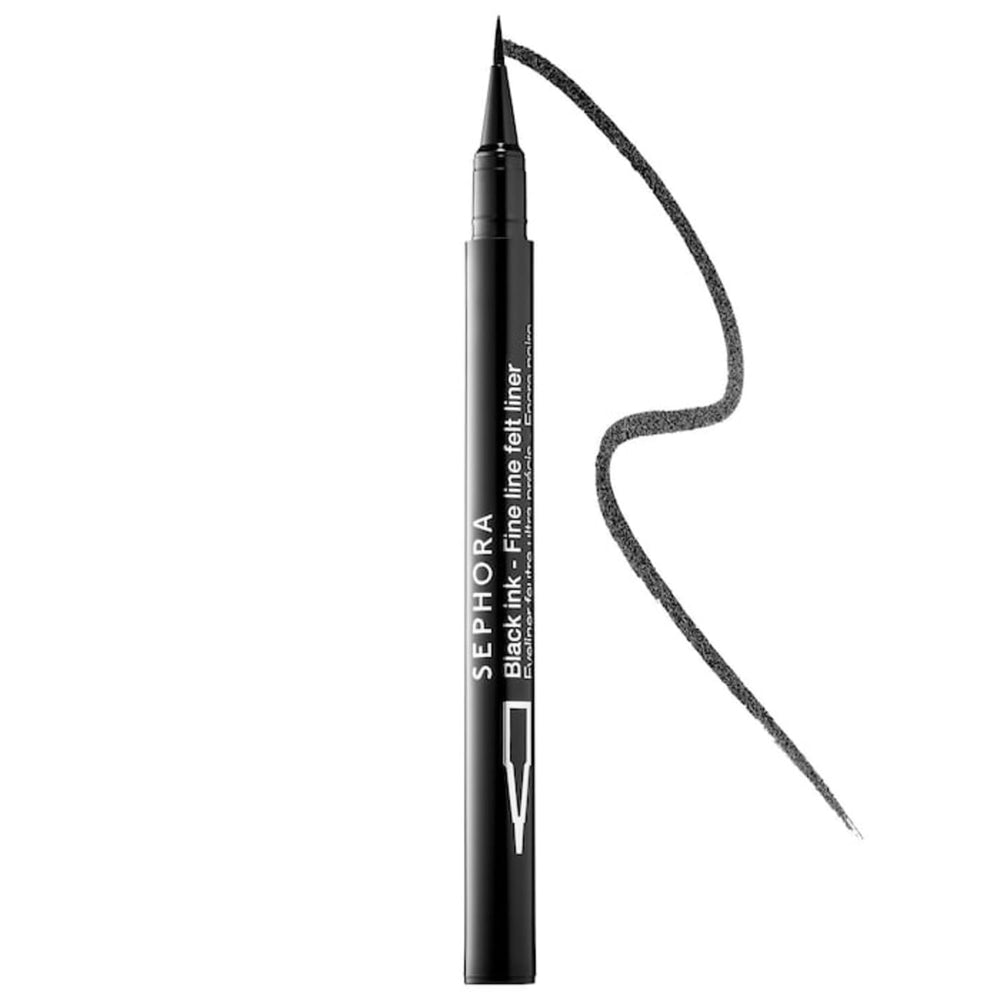 SEPHORA felt liner ink swatch on skin showing intense ultra-black pigment benefit
