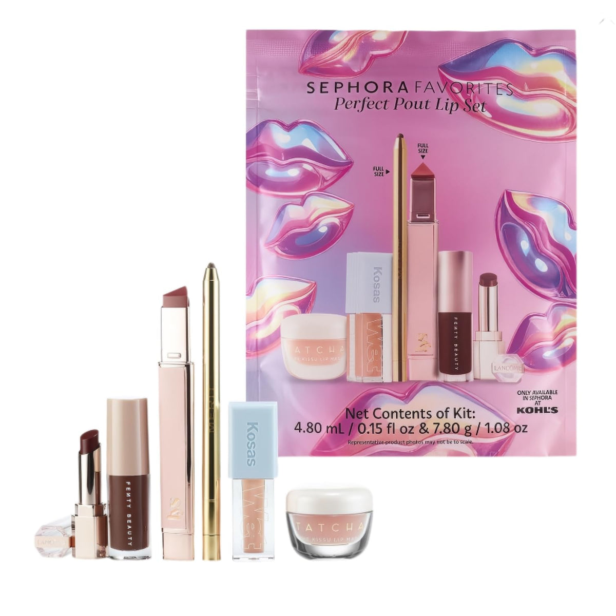 SEPHORA branded packaging showing six-piece lip set and product variety benefit