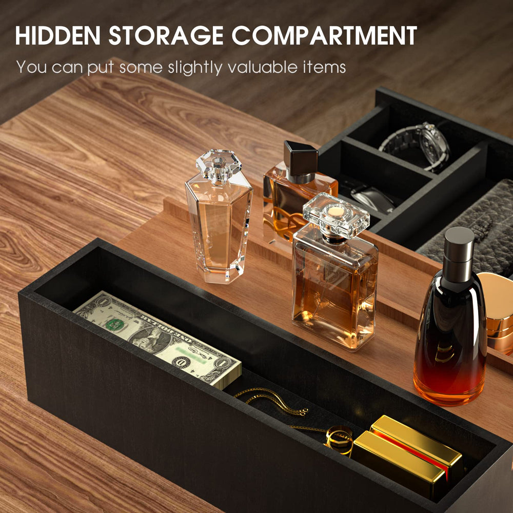 Sephyroth open drawer with watch and cufflinks demonstrating tidy accessory storage