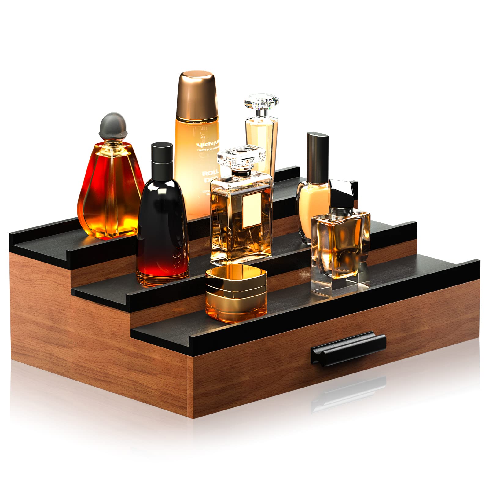 Sephyroth front view walnut black showing neat cologne display and elegant styling