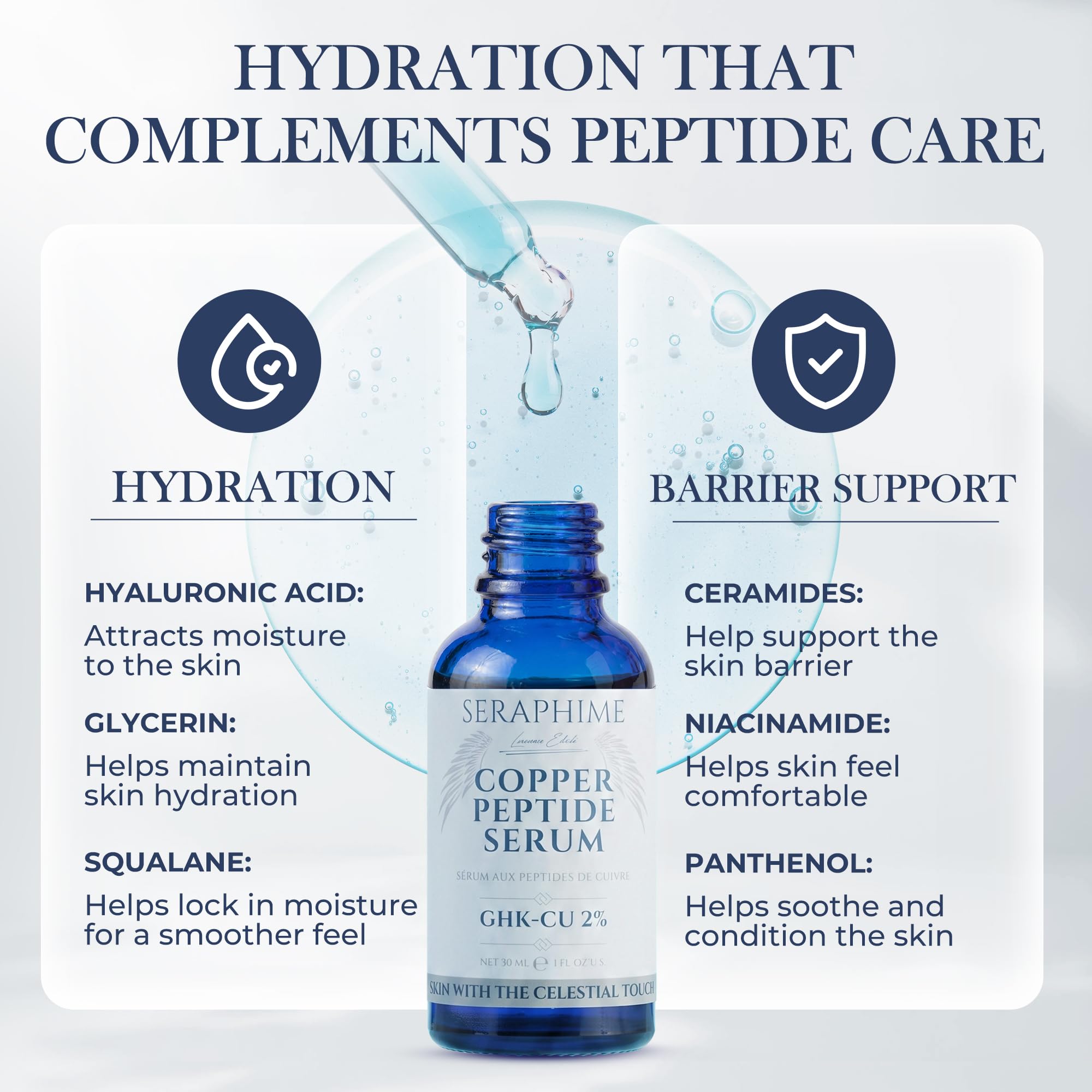Seraphime hand applying serum to face demonstrating easy application and smooth finish