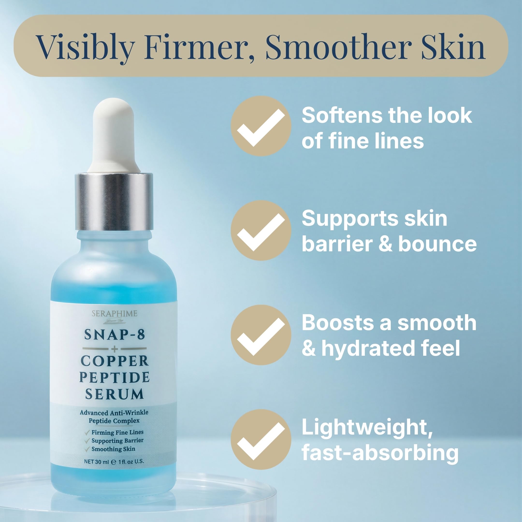 Seraphime ingredients label highlighting GHK-Cu and Snap-8 peptide concentrations for clarity