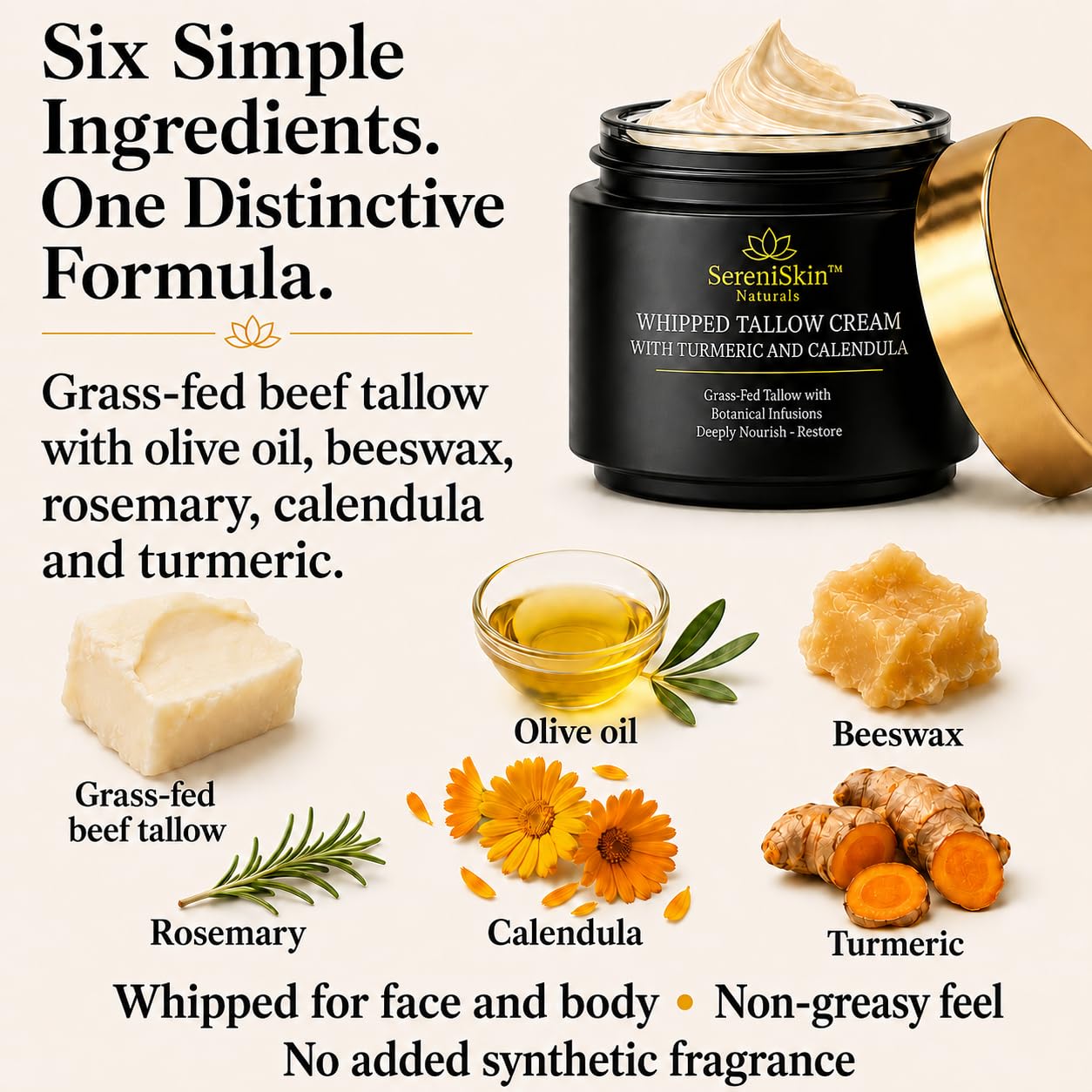 SereniSkin whipped texture close-up highlighting smooth spreadability and fast absorption