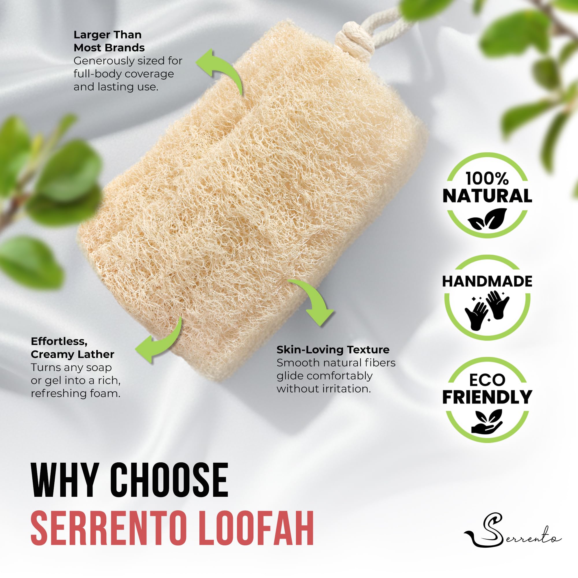 SERRENTO wet expanded loofah in hand shows easy lathering