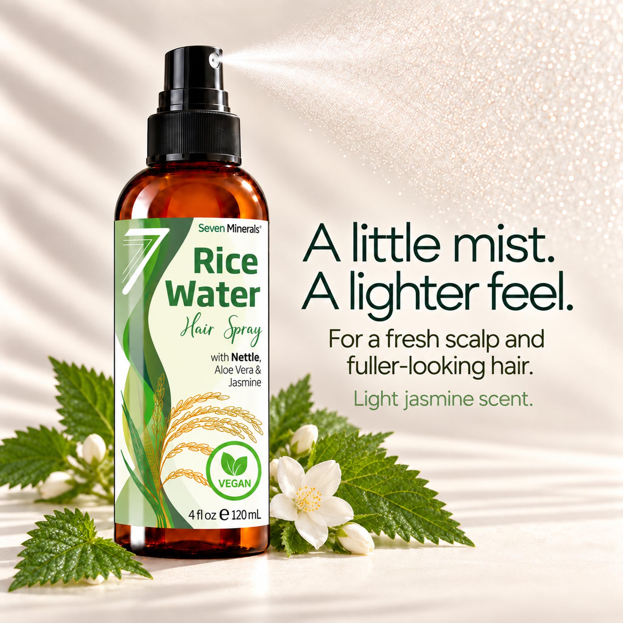 Seven Minerals mist being applied to scalp to refresh and invigorate roots