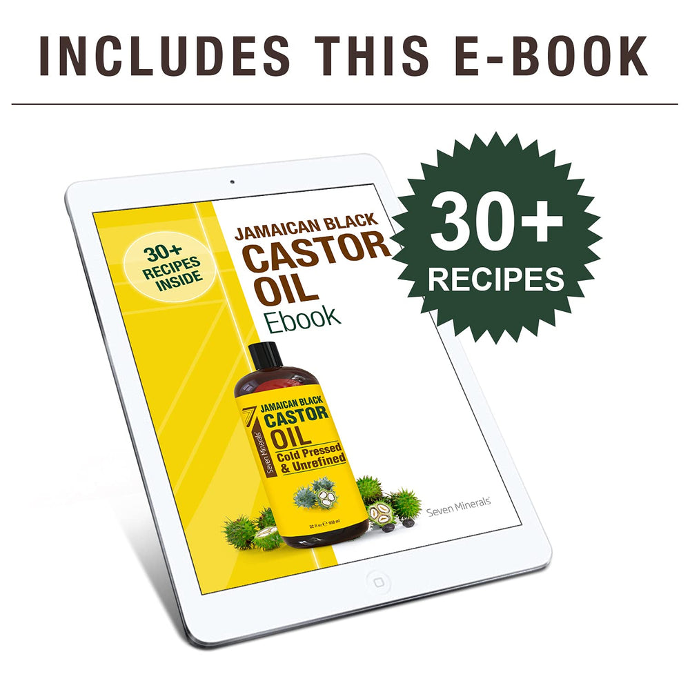 Seven Minerals castor oil bottle paired with essential oil bottles to show blending option