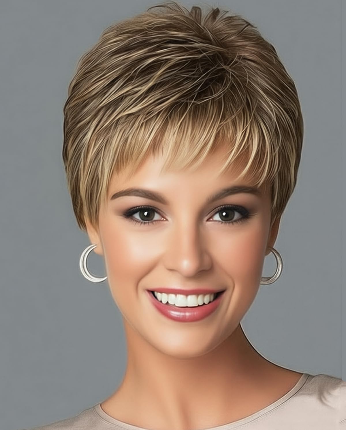 SEVENCOLORS front view short pixie wig showing natural look and instant style