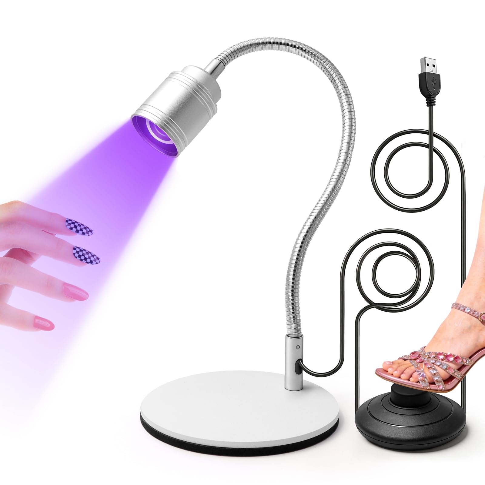 Sewinde lamp front view showing compact design and quick cure benefit