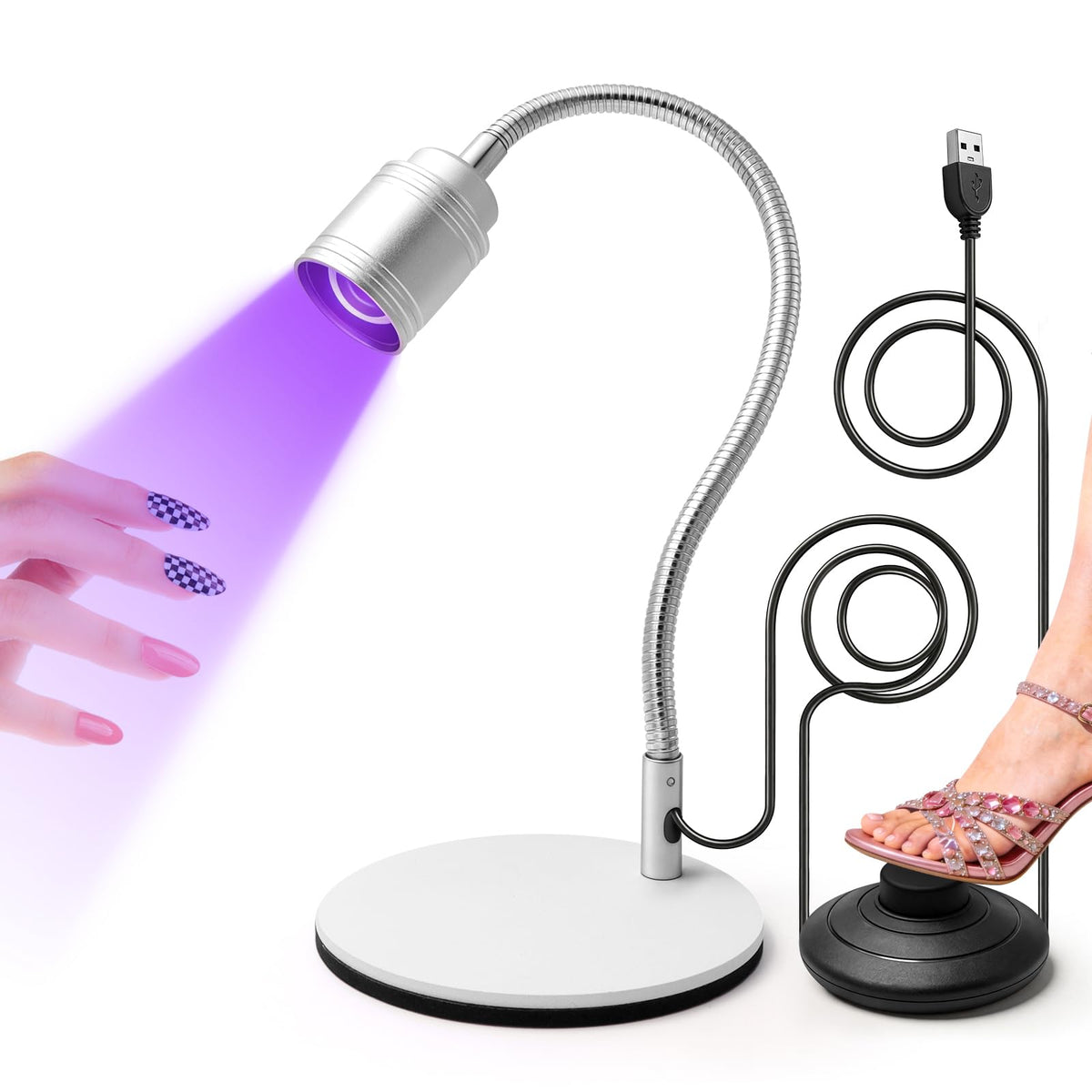 Sewinde lamp front view showing compact design and quick cure benefit