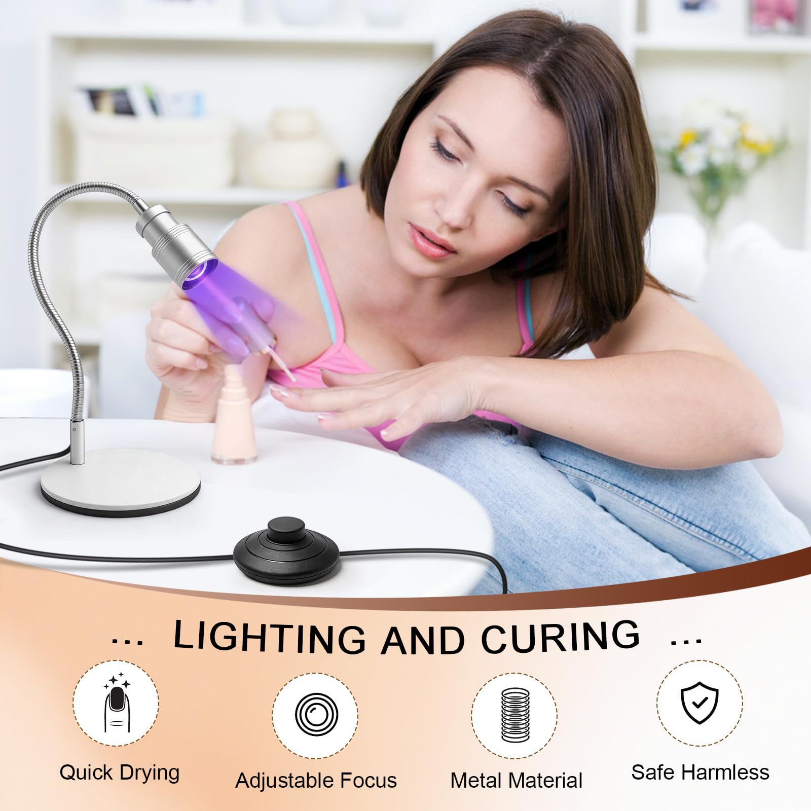 Sewinde lamp beside hands showing size and scale for travel-friendly use