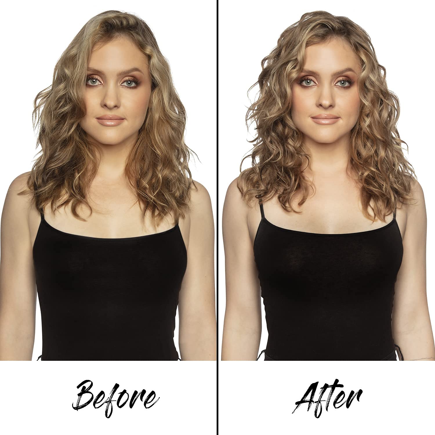 SexyHair before-and-after hair comparison showing enhanced waves and definition