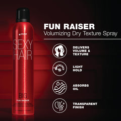 SexyHair spray mist mid-air demonstrating easy application