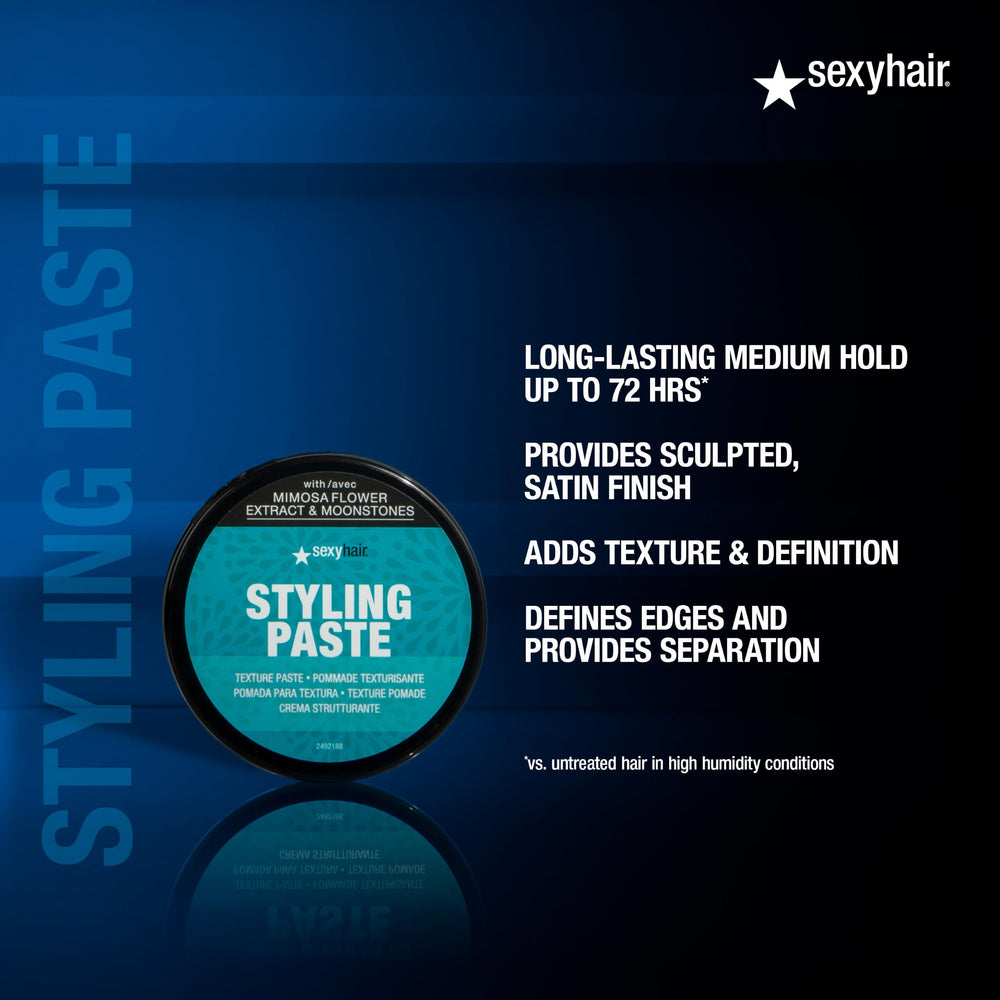 SexyHair label close-up highlighting mimosa extract and polish benefit
