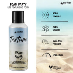 SexyHair can held next to hand showing 5.2 oz size and travel-friendly benefit