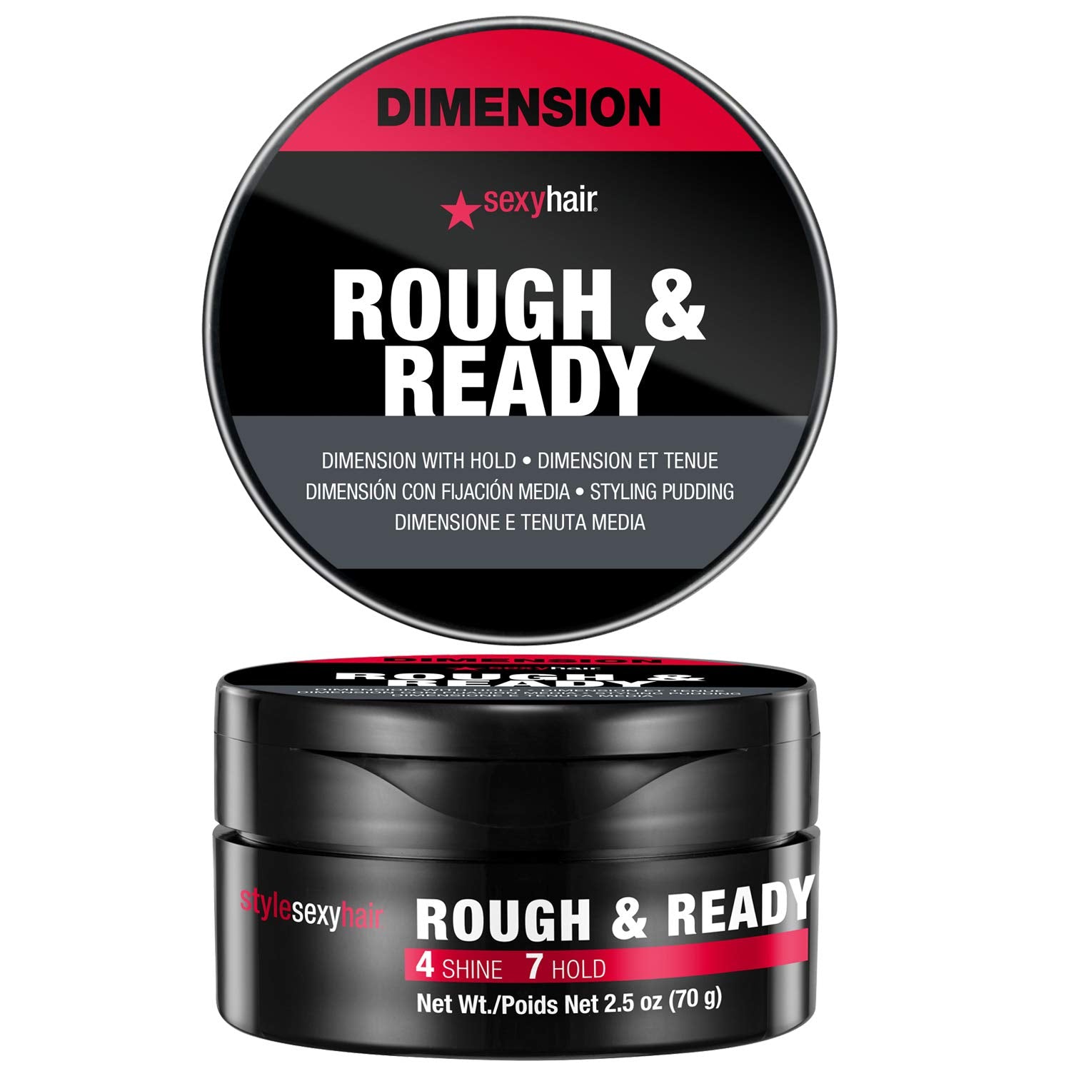 SexyHair jar front view showing packaging and compact size benefit
