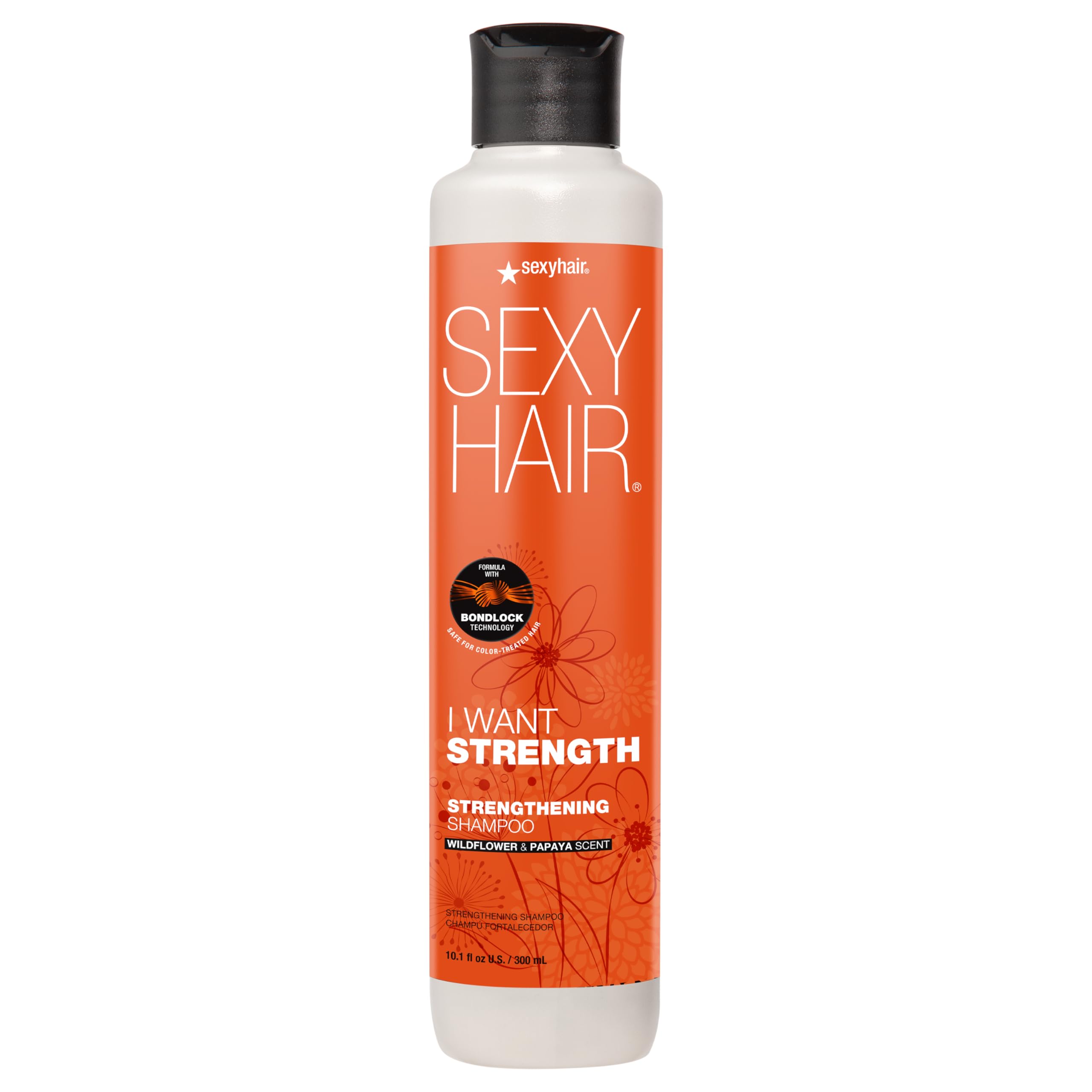SexyHair bottle front view showing product and strength benefit
