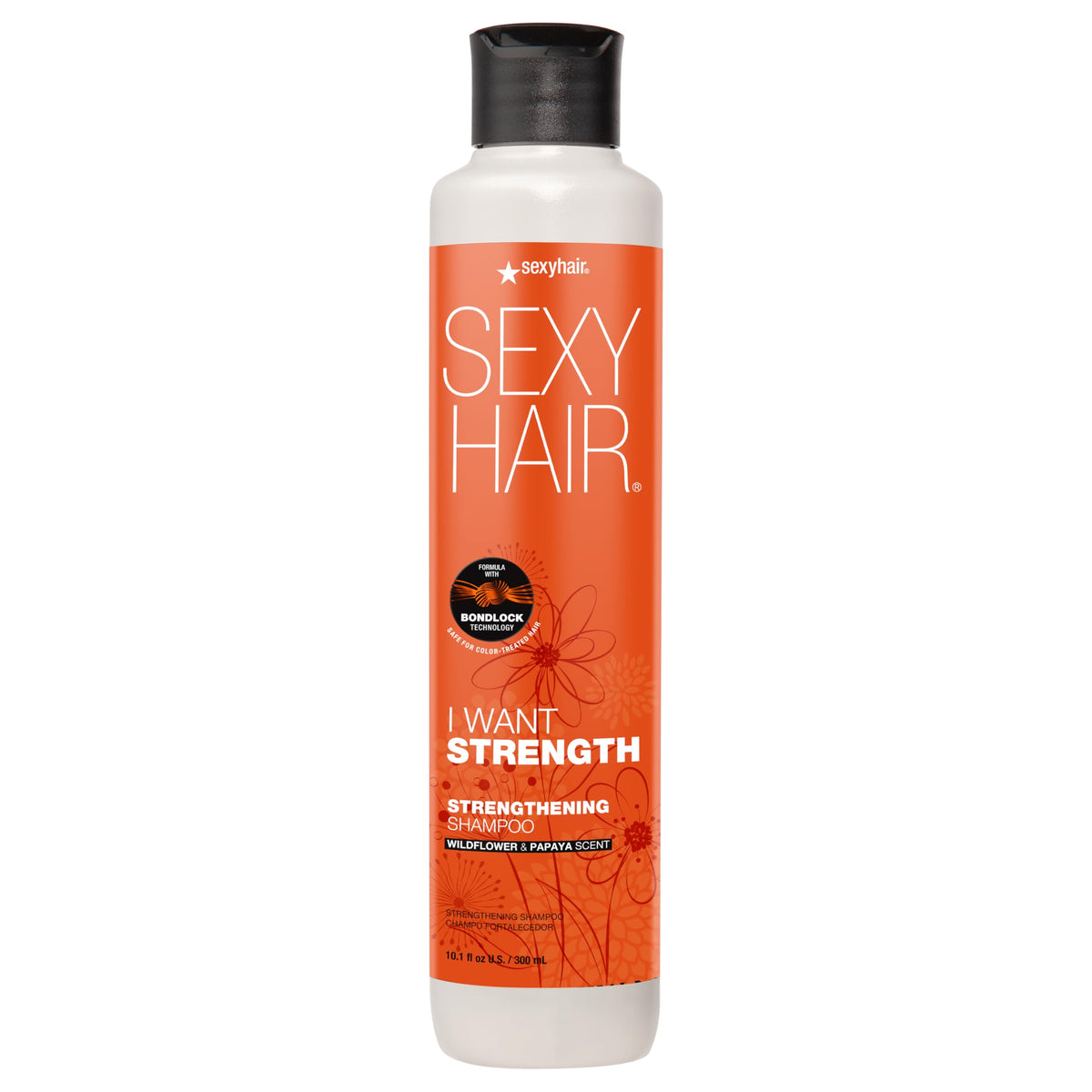 SexyHair bottle front view showing product and strength benefit