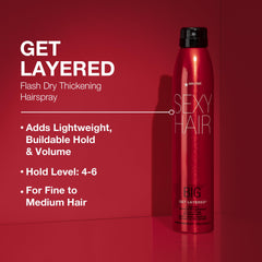 SexyHair mist action demonstrating lightweight coverage and quick drying