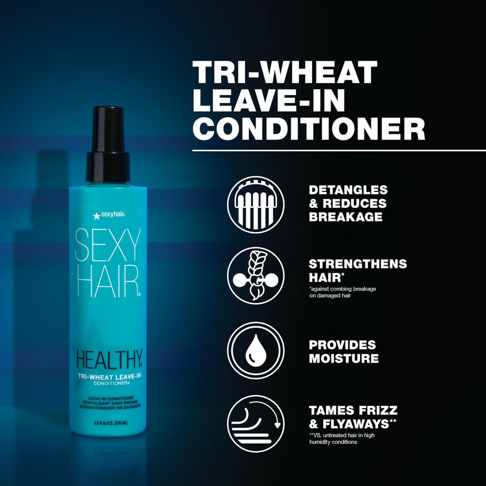 SexyHair Tri-Wheat bottle beside ruler for scale showing 8.5 oz size and travel-friendly design