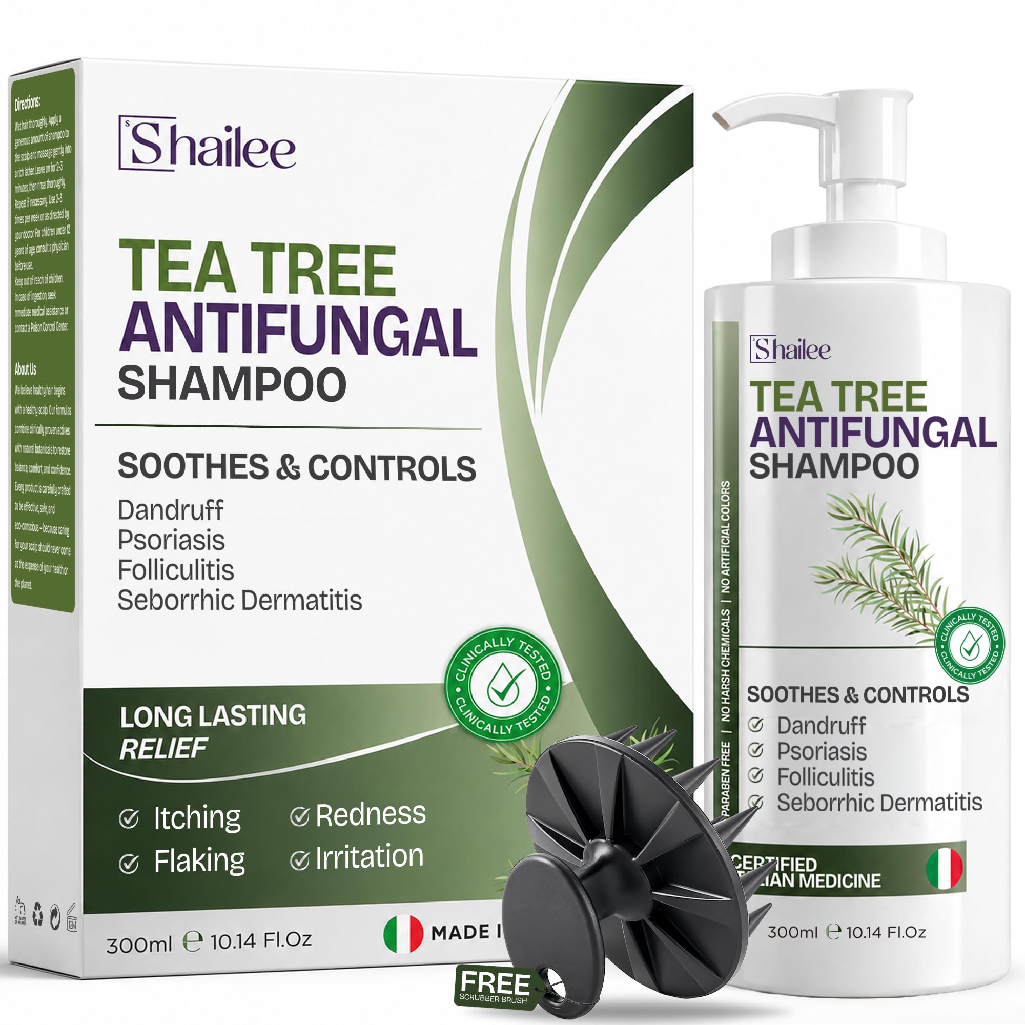 Shailee bottle front view showing tea tree shampoo benefits