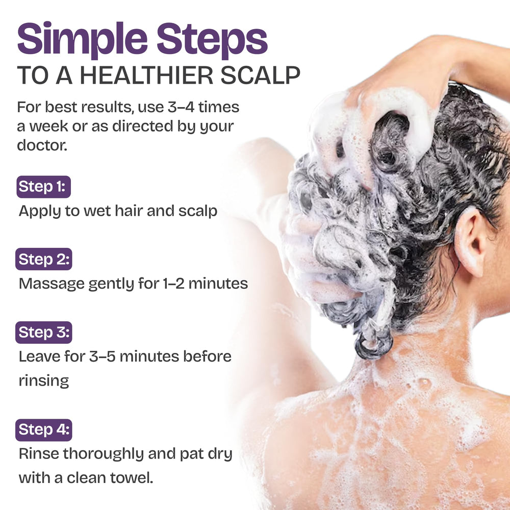 Person using Shailee shampoo with scrubber relieving scalp discomfort