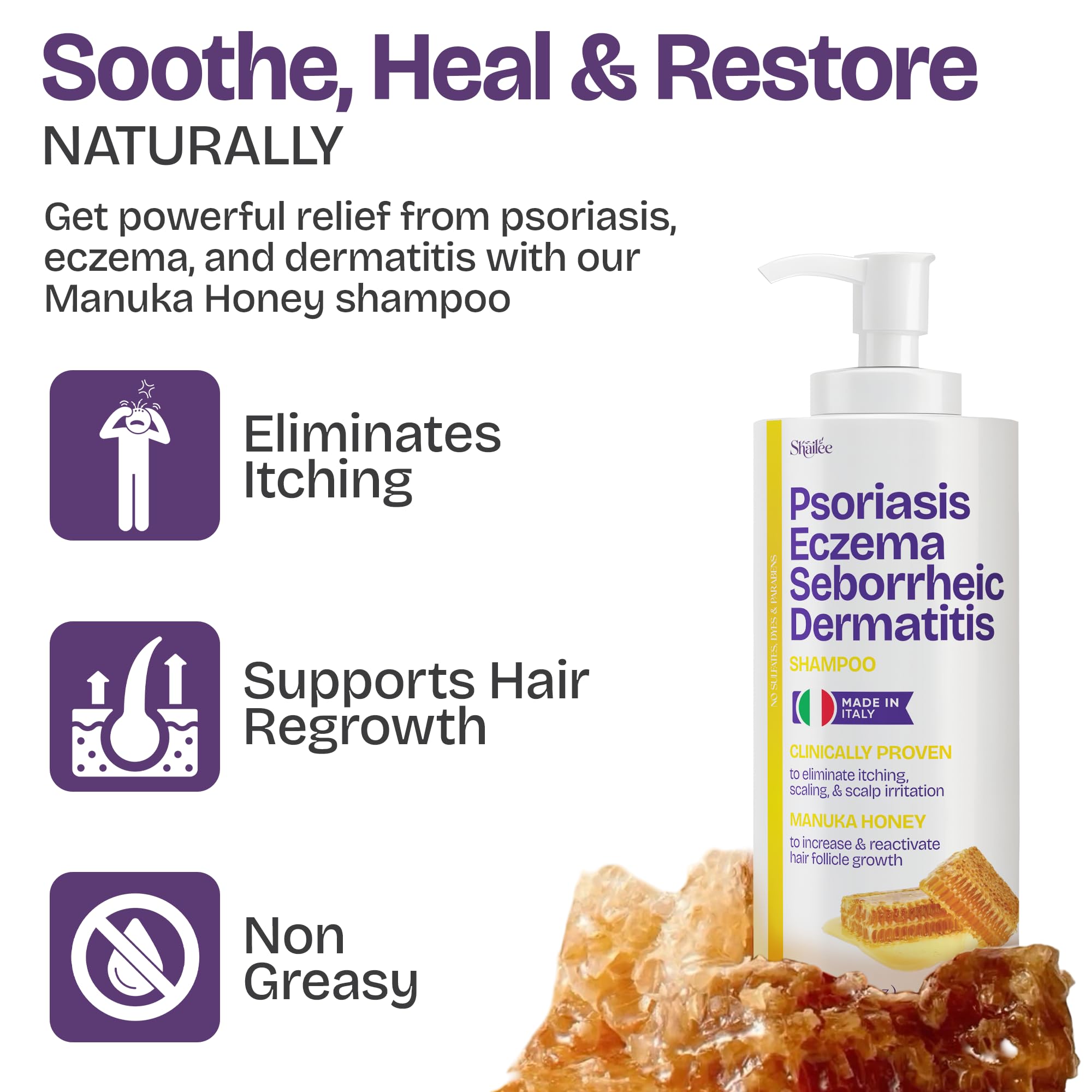 Manuka honey ingredient jar beside Shailee product for hydration benefits