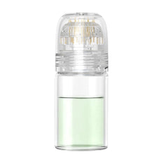 shake beauty front view of applicator and glass vial showing portability and convenience