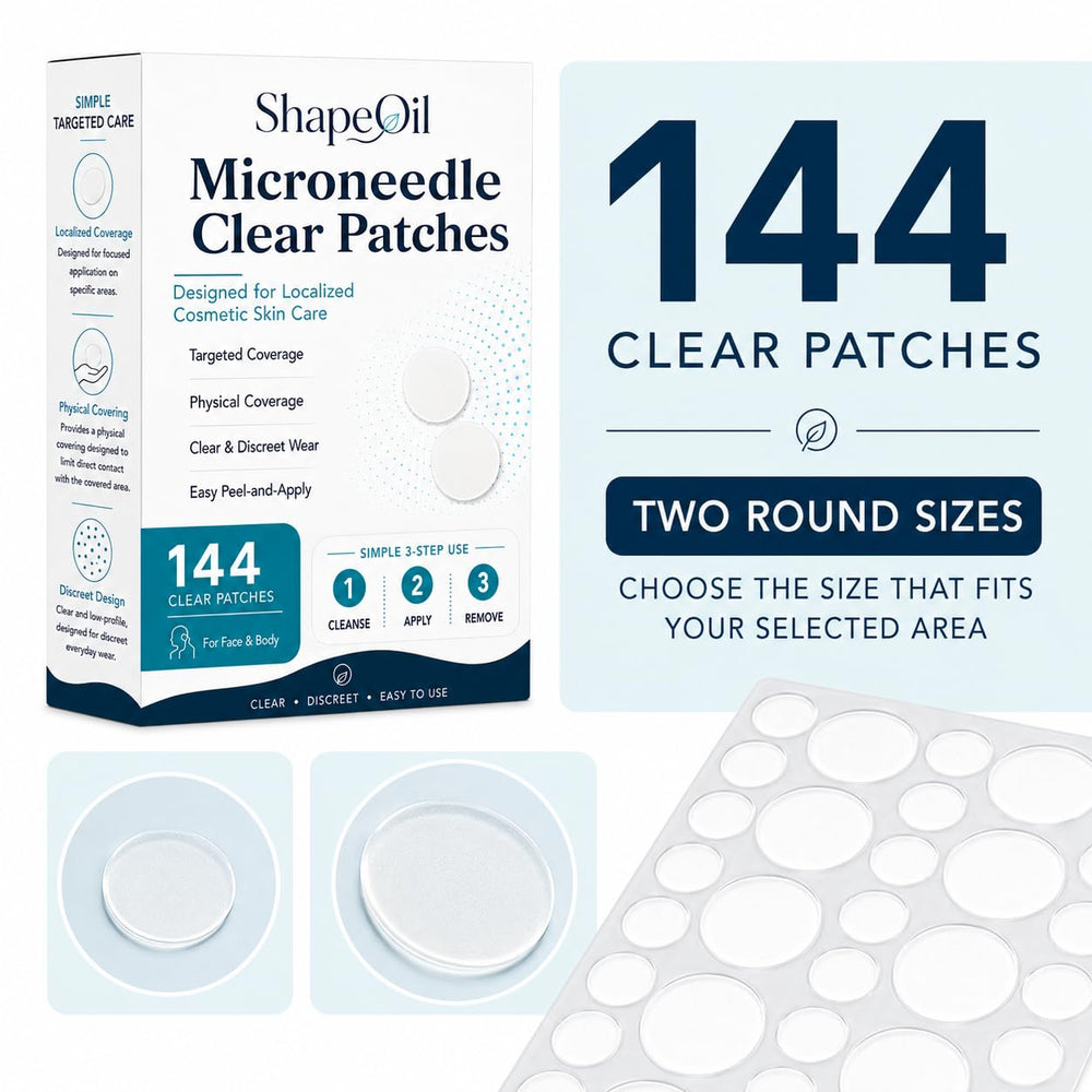 Shapeoil clear patch close-up displaying thin hydrocolloid for discreet wear