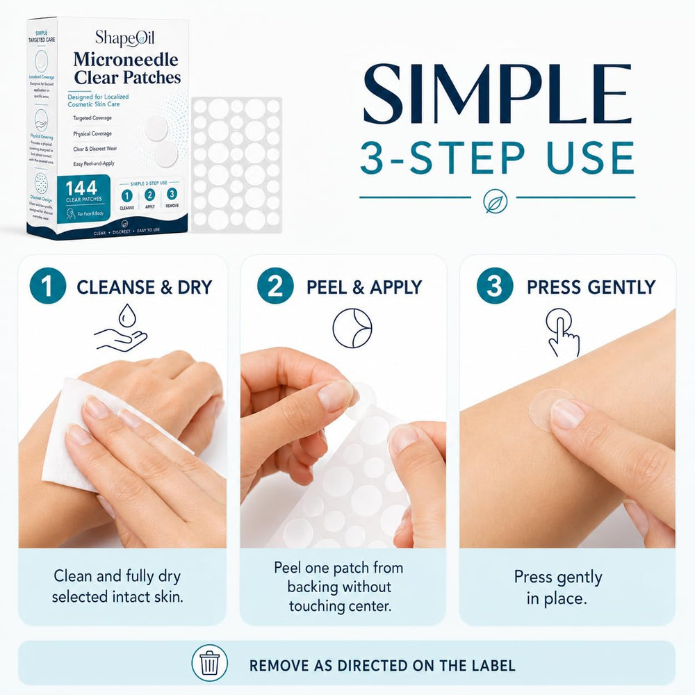 Applying Shapeoil patch on cheek illustrating simple, mess-free placement