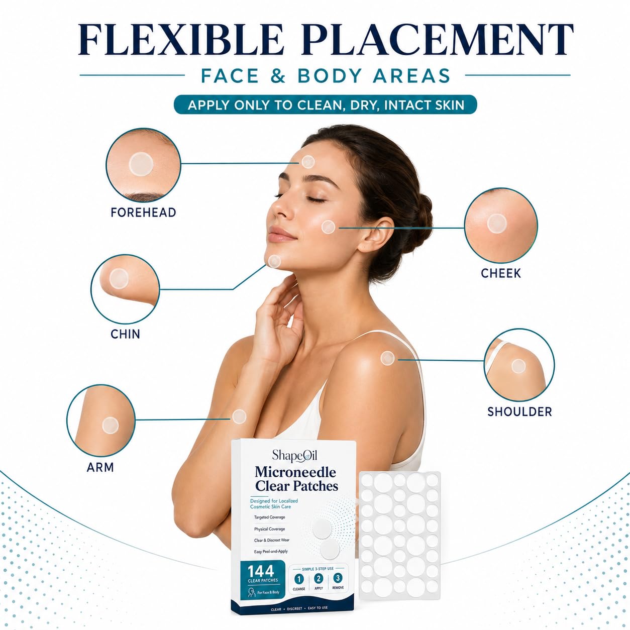 Person wearing Shapeoil patch on forehead demonstrating discreet daytime use