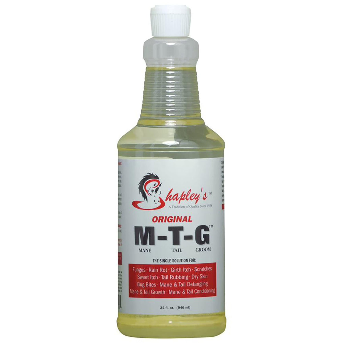 Shapley's Original M-T-G front bottle showing 32 fl oz label and product clarity for lasting value