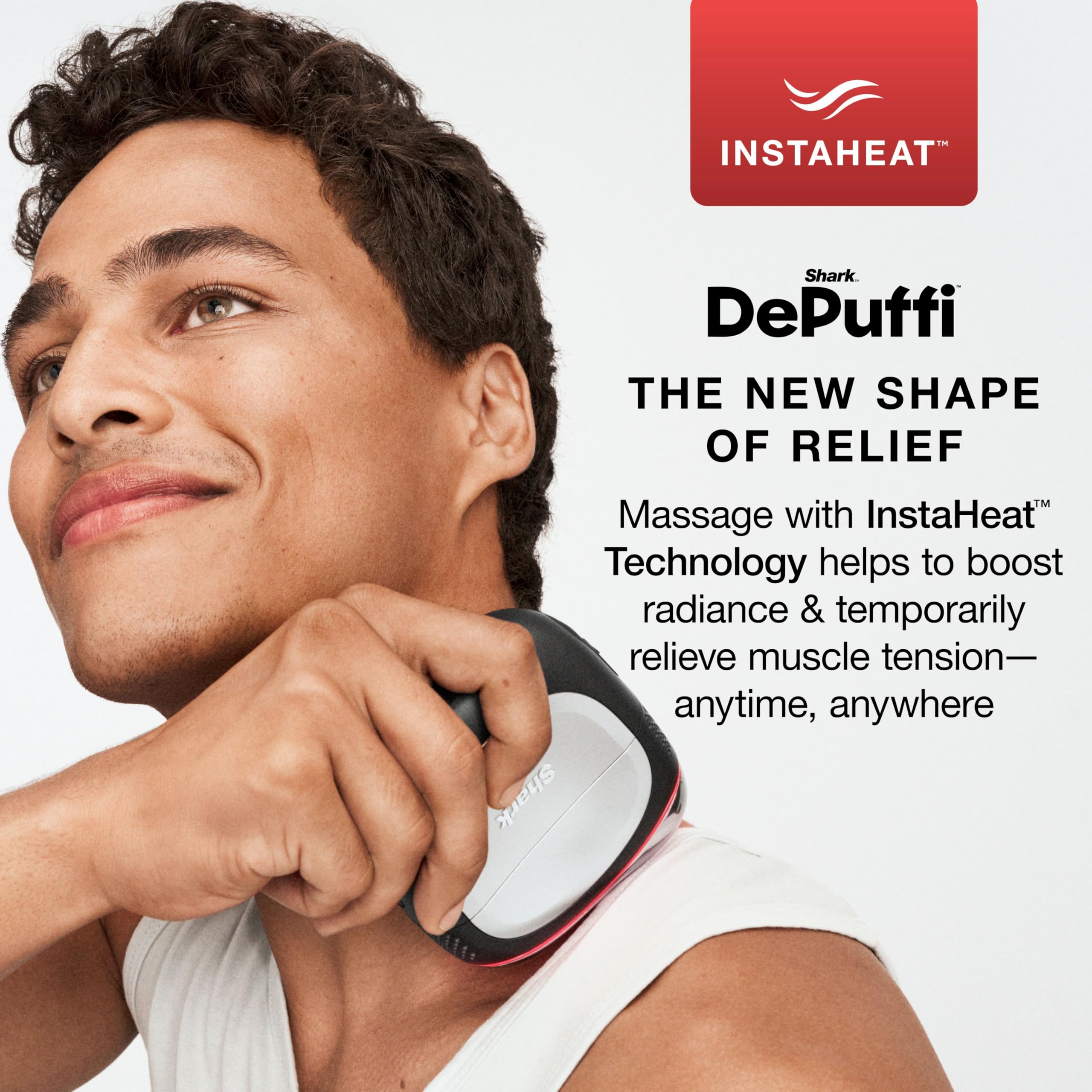 Shark DePuffi along jawline showing sculpting and tension relief benefit