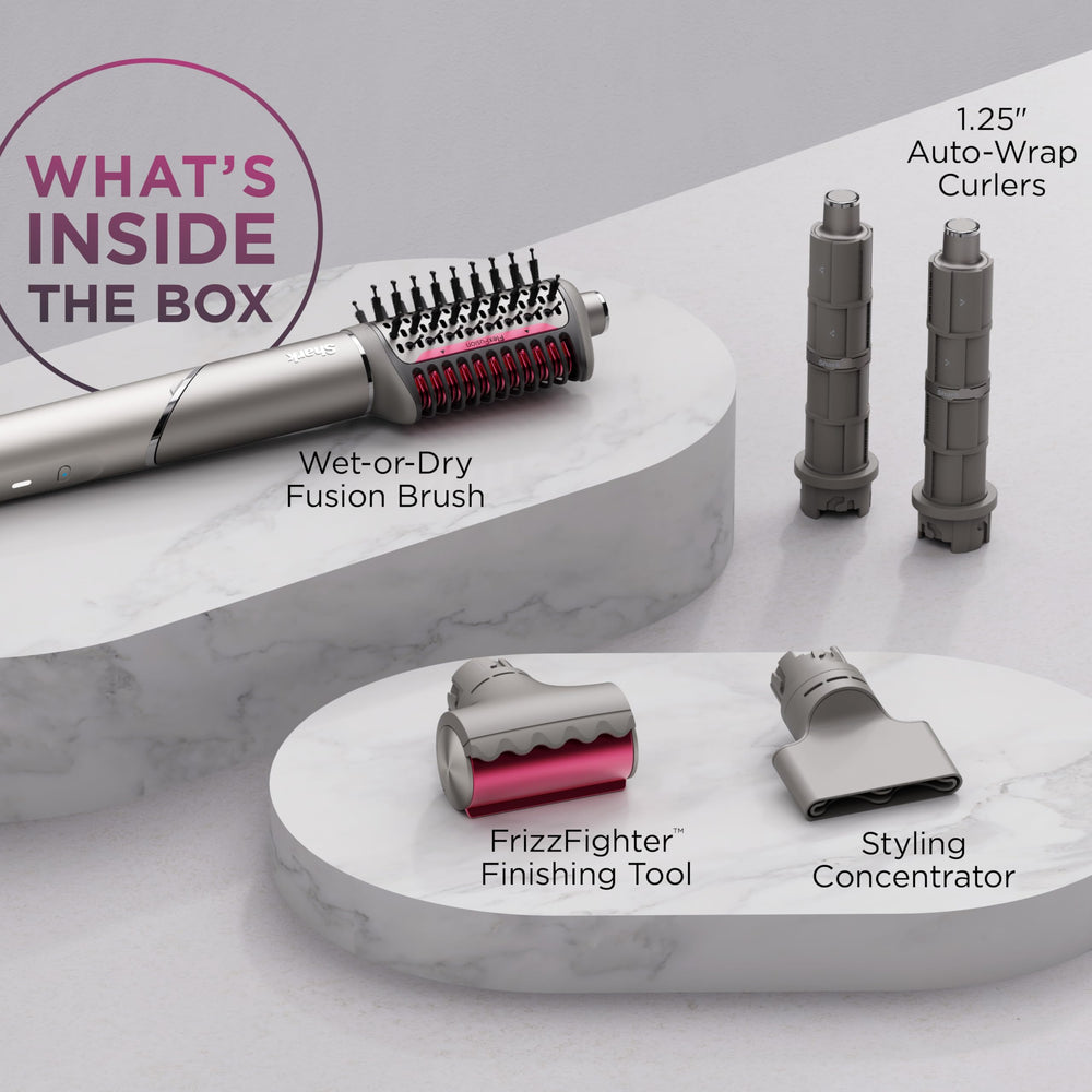 Shark FlexFusion FrizzFighter tool smoothing flyaways for glossy finish