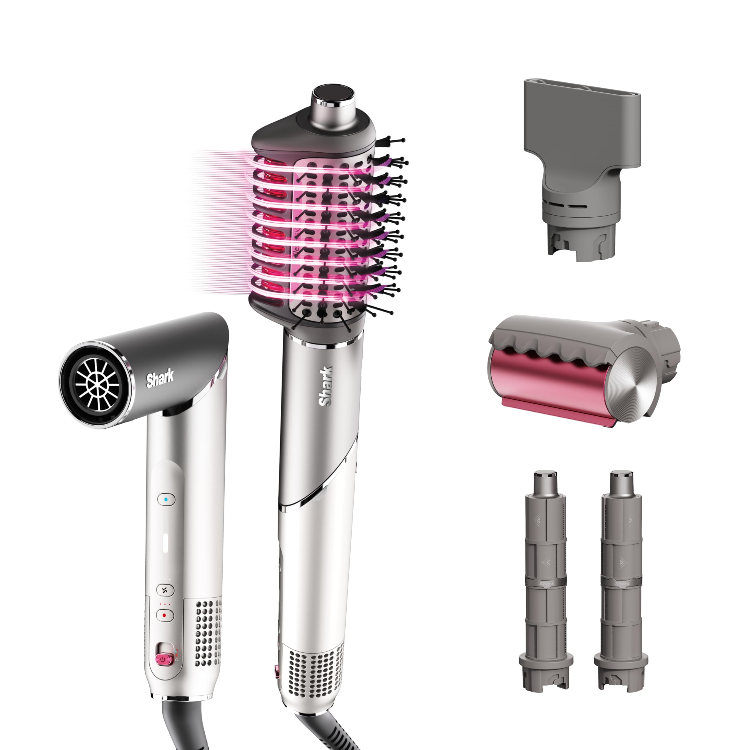 Shark FlexFusion front view showing styling attachments and compact body