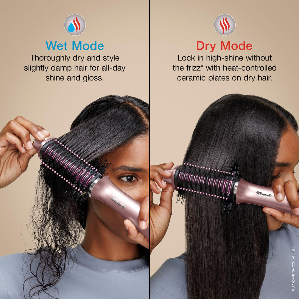 Finishing dry hair with Shark Glossi for sleek, glossy results