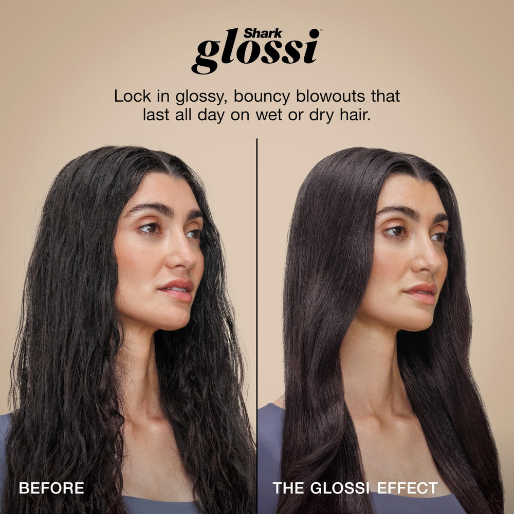 Smooth hair texture after using Shark Glossi showing reduced frizz and shine