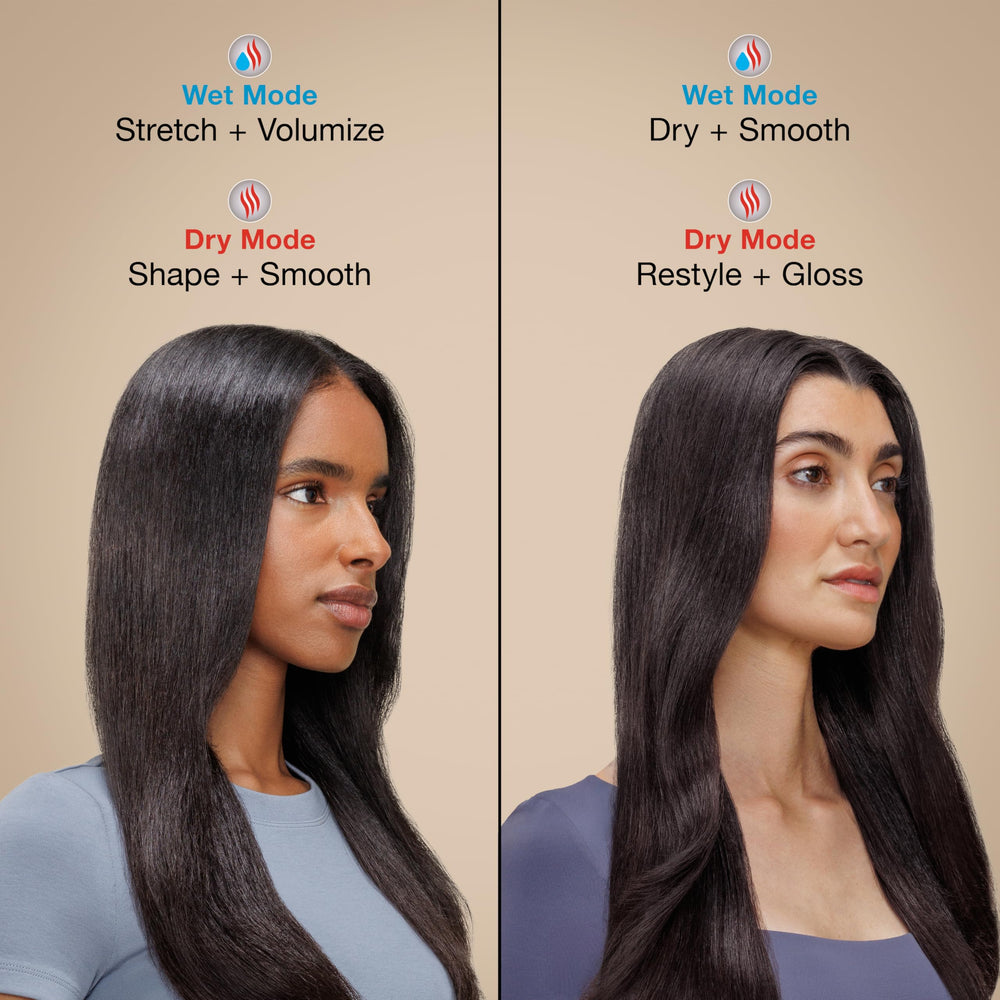 Using Shark Glossi on damp hair to demonstrate wet-to-dry styling convenience
