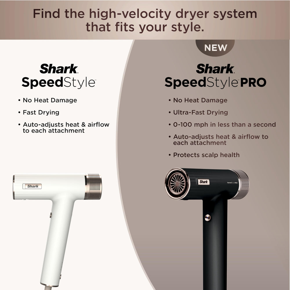 Shark SpeedStyle Pro held in hand for scale showing compact professional power benefit