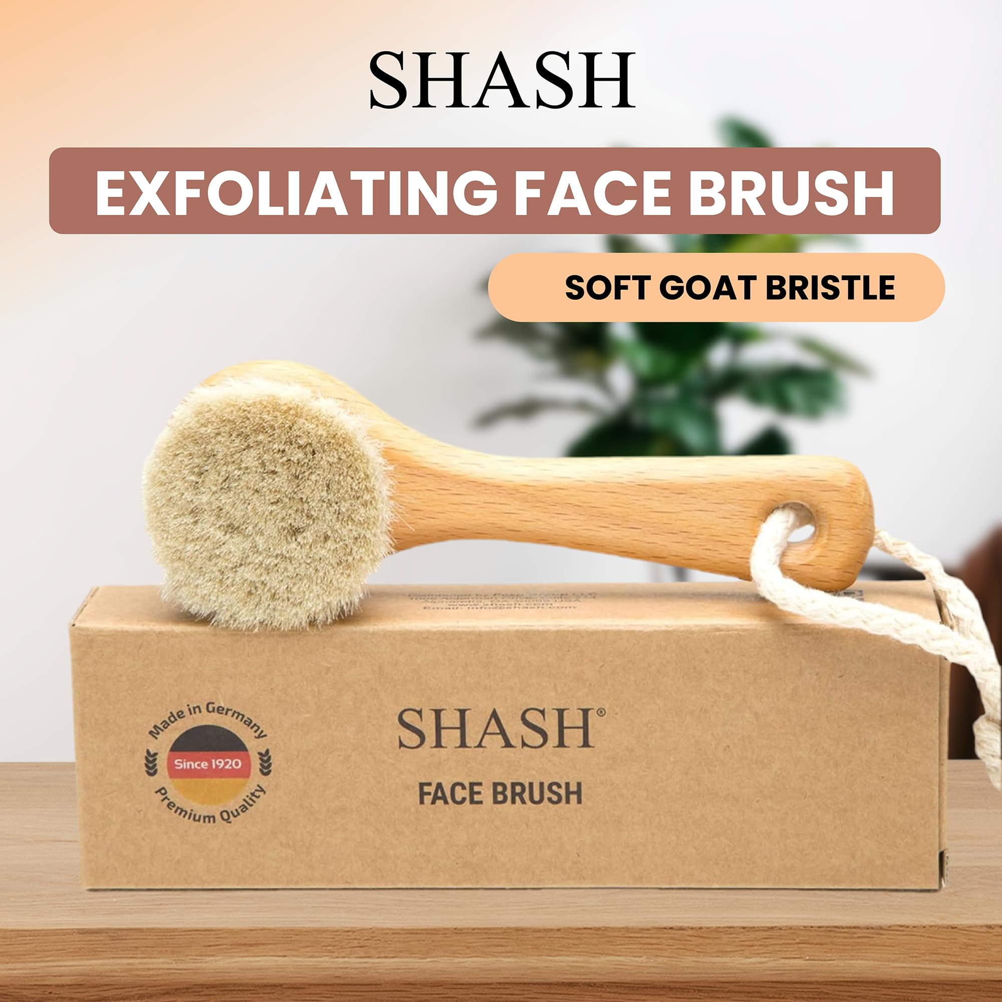 SHASH brush on bathroom shelf lifestyle scene suggesting everyday routine uplift