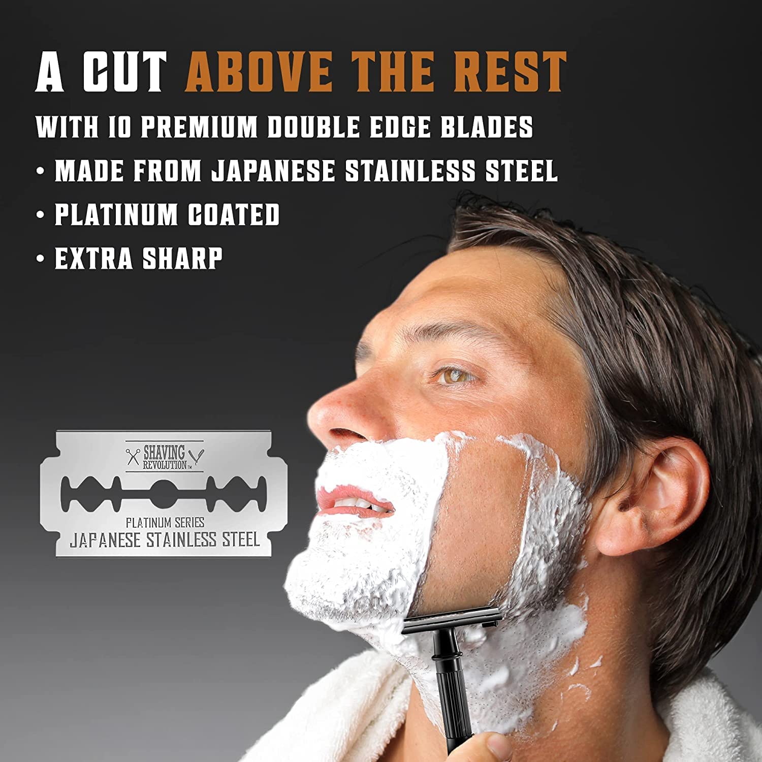 SHAVING REVOLUTION double-edge blades and accessories laid out for easy start