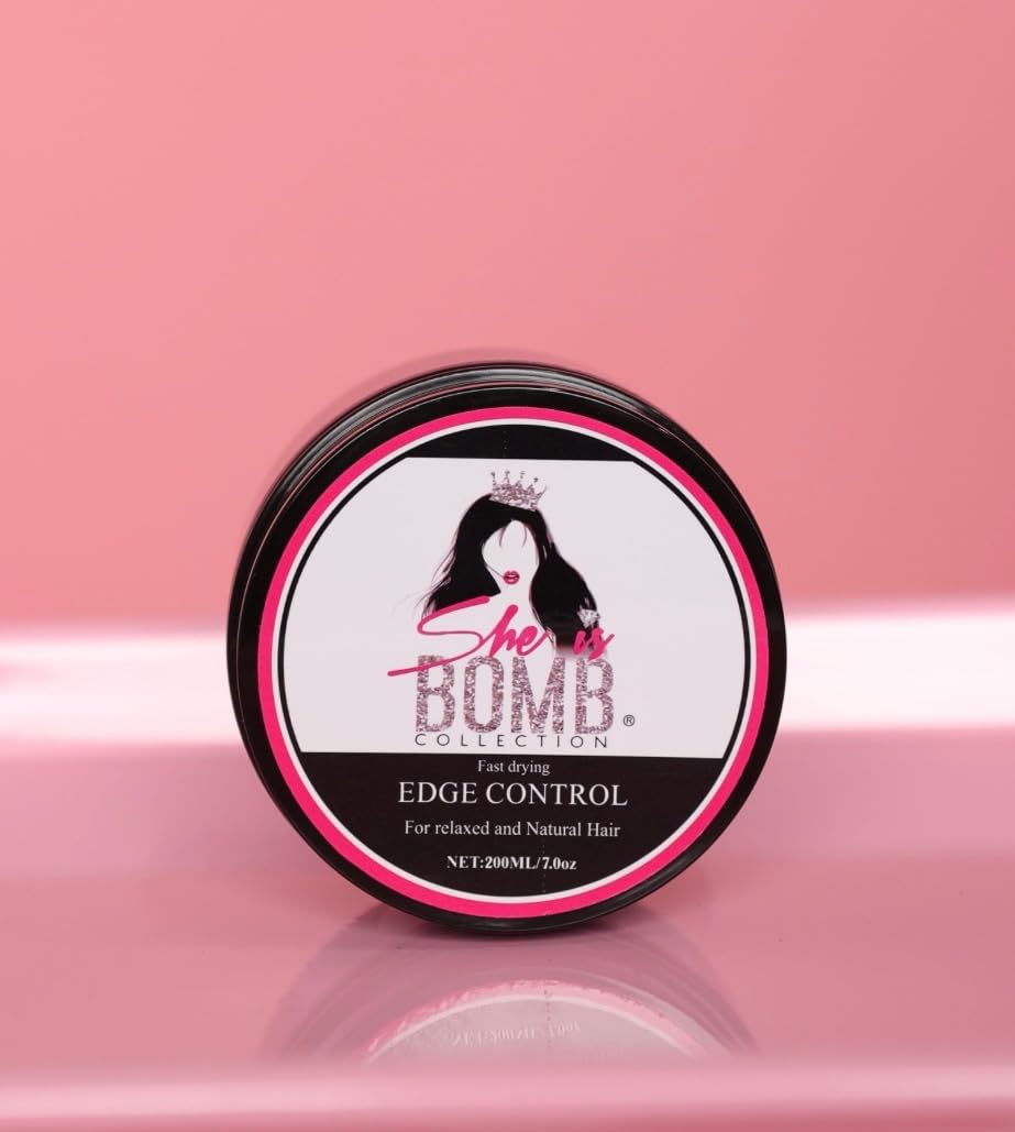 she is bomb collection jar front view showing label and 7oz size, clear styling benefit