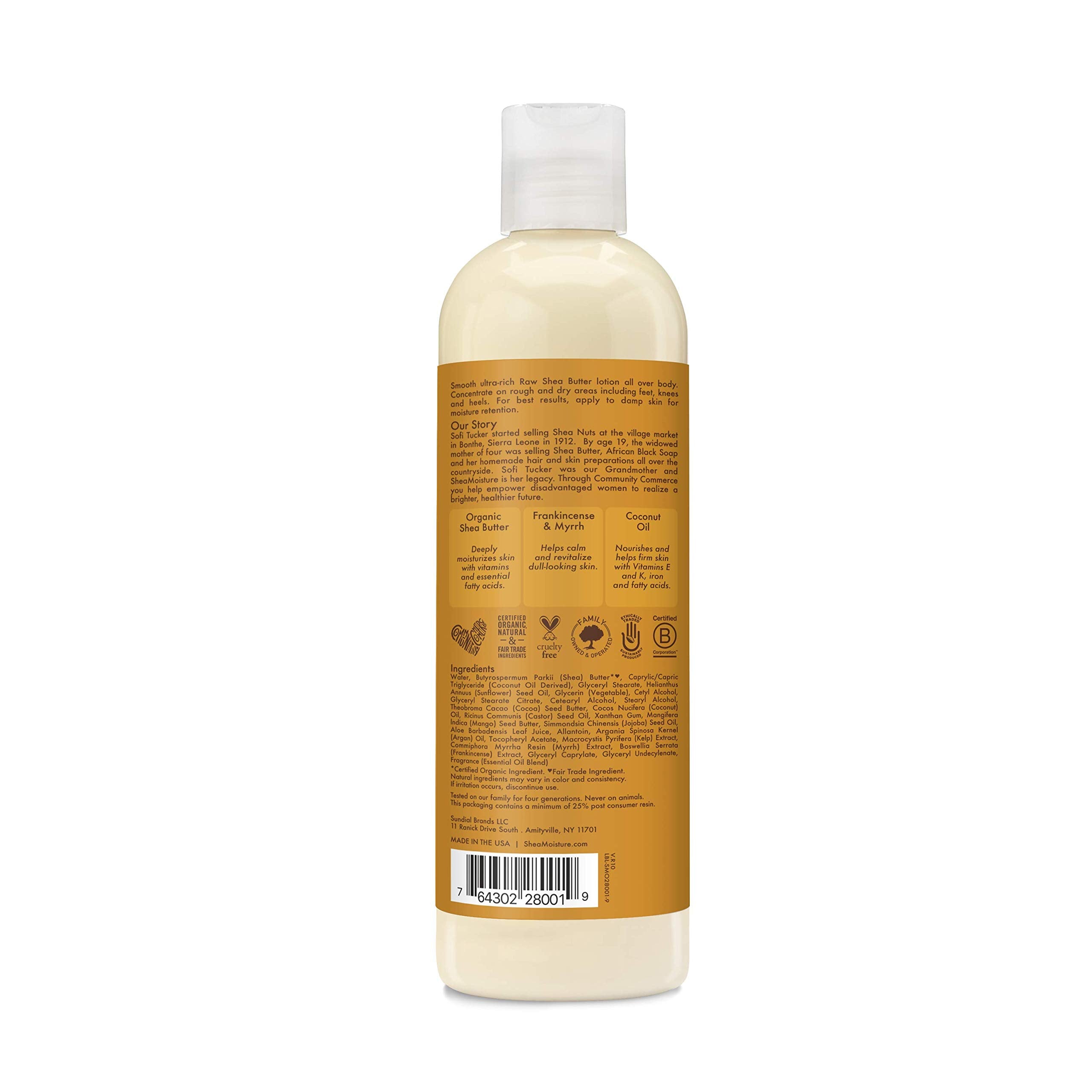Shea Moisture 13 oz size next to common items demonstrating bottle scale convenience
