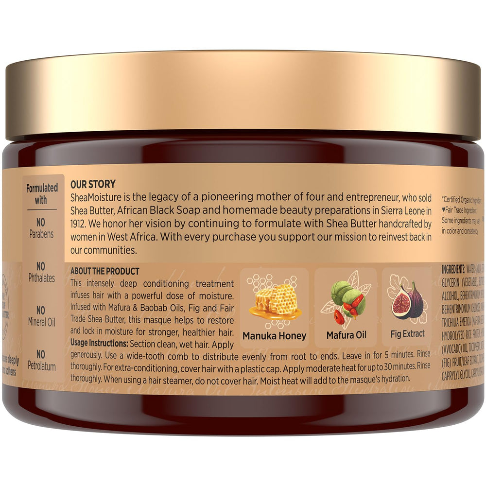 Shea Moisture open tub showing rich masque texture for deep hydration